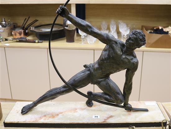 J. De Roncourt. A bronze and spelter sculpture Le Bendeur